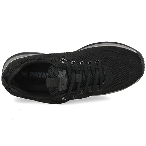 PAYMA - Zapatillas Sneakers Deportivas Mujer. Tela Malla Transpirable. Memory Foam. Tenis Gimnasio, Deporte, Casual y Caminar. Cordones. Color: Negro Cordones. Talla: EU 40