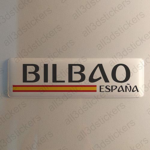 Pegatina Bilbao España Resina, Pegatina Relieve 3D Bandera Bilbao España 120x30mm Adhesivo Vinilo