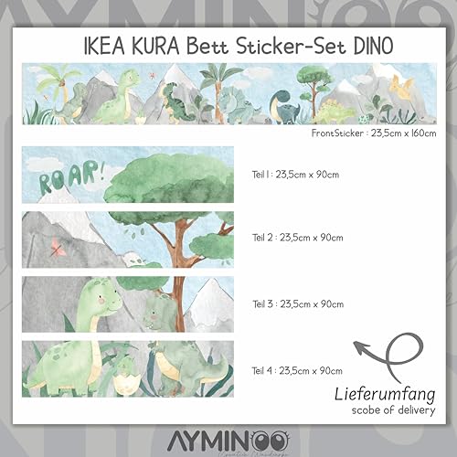 Pegatinas adecuadas para cama de Ikea KURA con diseño de dinosaurios con paisaje natural, decoración para sala de juegos, KB3030 (juego de 5 pegatinas)