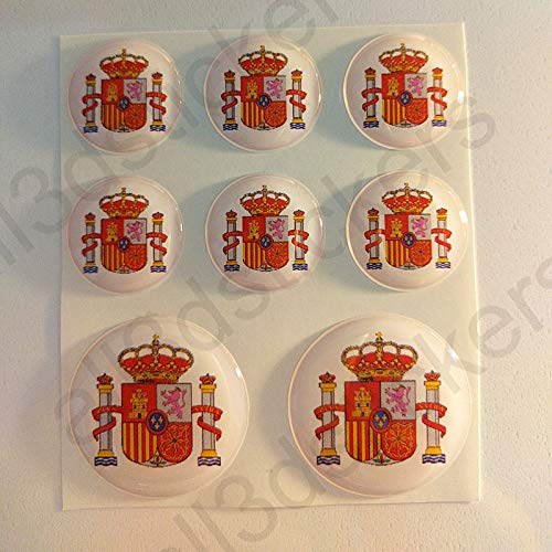 Pegatinas Escudo de Armas España Redondas 8 x Pegatinas España Resina Relieve 3D Adhesivo Vinilo
