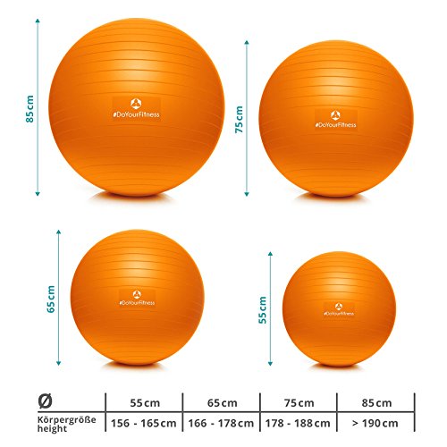 Pelota de Ejercicio »Orion« con la Bomba/Pelota Gimnasia Resistente para Sentarse y para Practicar Ejercicio/Bola inflada/Pelota Pilates Fitness 65 cm/Naranja