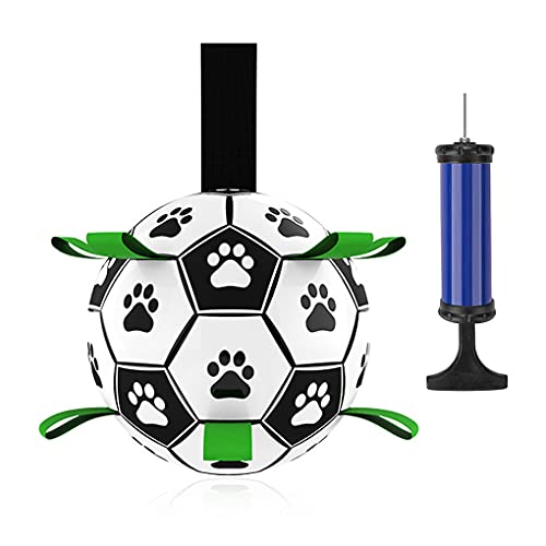 Pelota Juguete Perro, Fútbol Interactivo Para Perros Con Lengüetas De Agarre, 15 cm Balón de fútbol para Pequeños y Medianos Perros Con Bomba y Aguja Para Entrenamiento y Ejercicio en Exteriores