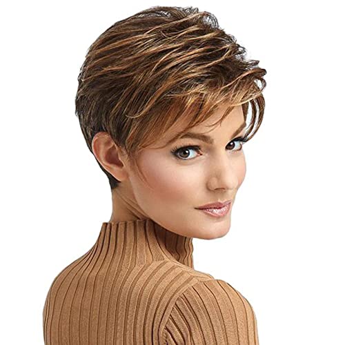 Peluca de fibra de pelo corto degradado para mujer Pelucas De Mujer Pelo Natural (Yellow, One Size)