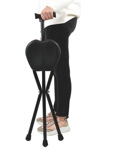 Pepe - Bastones para Adulto Mayor con Silla Plegable (Altura 87 cm, No Regulable), Asiento 3 Patas, Aluminio, Negro