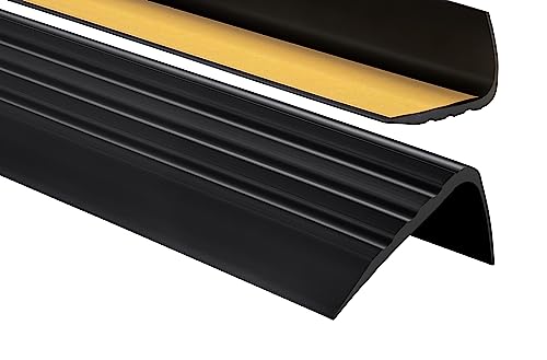 PerfectPVC Perfil de PVC autoadhesivo de borde para escaleras 65 x 40mm 1,50 m Tiras antideslizantes para peldaños Esquina cantos Protector nariz de escalera de caucho Forma de L Negro