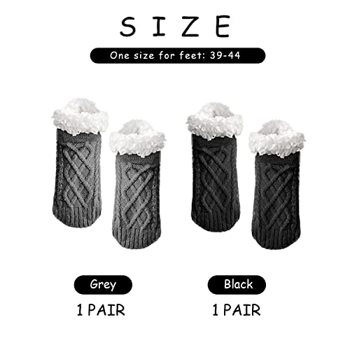 PFLYPF 2 pares de calcetines de invierno para hombre, calcetines gruesos y cálidos, calcetines gruesos antideslizantes para el suelo, calcetines para zapatillas (gris oscuro, negro, talla 39-44)