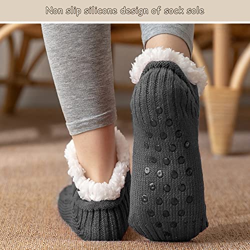 PFLYPF 2 pares de calcetines de invierno para hombre, calcetines gruesos y cálidos, calcetines gruesos antideslizantes para el suelo, calcetines para zapatillas (gris oscuro, negro, talla 39-44)