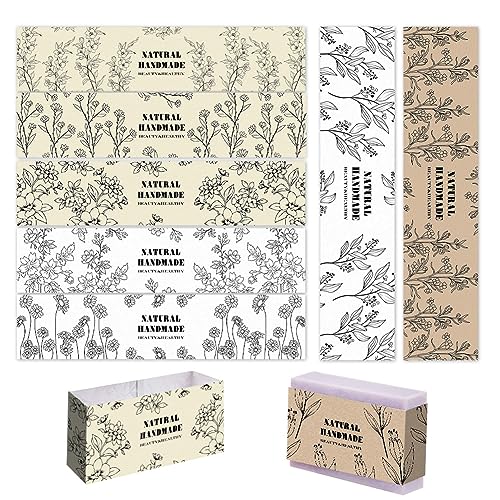 PH PandaHall 90 envoltorios de jabón para plantas, 9 estilos de papel de embalaje de jabón, cinta de papel, etiqueta de papel de jabón, fundas de jabón para embalaje de barra de jabón casero, 8.2