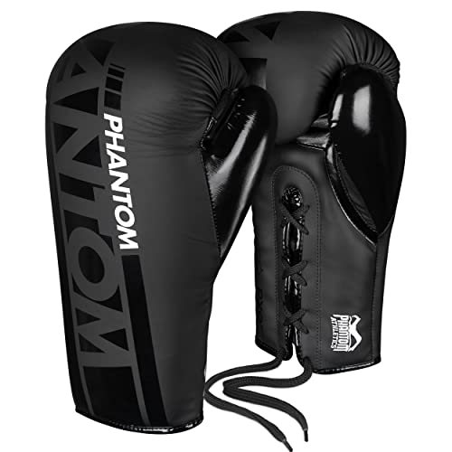 Phantom APEX Guantes de boxeo con cordones | MMA Boxing Gloves | 10 - 16 oz | Cordones (Apex - Negro, 14 Oz)