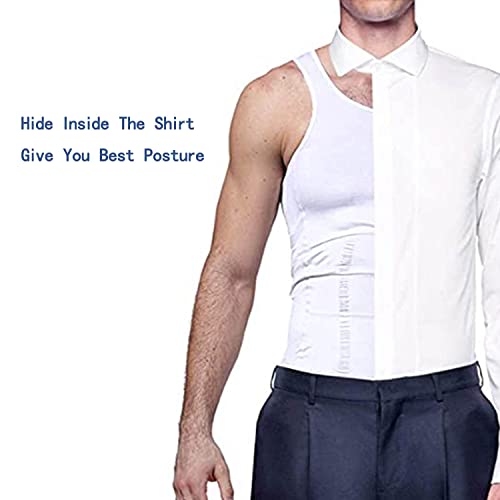 PHCOMRICH Camisa de compresión Slim fit para Hombre, Abdomen y Cintura de Pecho de compresión de Alta Elasticidad, Blanco, （L）