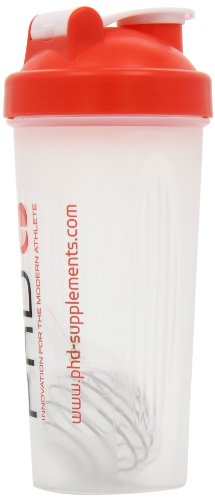 PhD Nutrition Mixball Shaker, Mezclador de proteínas para batidos, Shaker Mixball de alambre, Tapa de rosca roja antigoteo, transparente, 600 ml