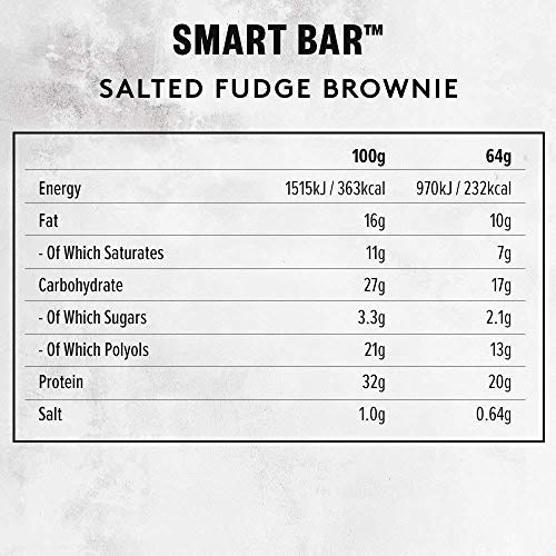 PhD Nutrition Smart Bar, Barras de proteínas bajas en azúcar, Sabor brownie de caramelo salteado, 21 gr proteína, Barras de 64 gr, paquete de 12