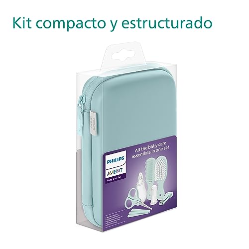 Philips Avent Baby Care Set: Kit básico para el cuidado del beb con 9 accesorios; cortaúñas, tijeras, 3 limas de uñas, peine, cepillo, aspirador nasal y cepillo dental dedal (modelo SCH401/00)