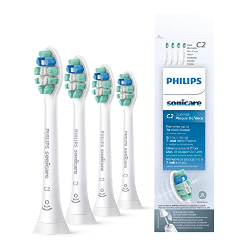 Philips Philips Sonicare Cabezales Originales C2 Optimal Plaque Defence (antes ProResults plaque control) para Cepillo de Dientes Eléctrico Sónico, Pack de 4 en blanco (Modelo HX9024/10)
