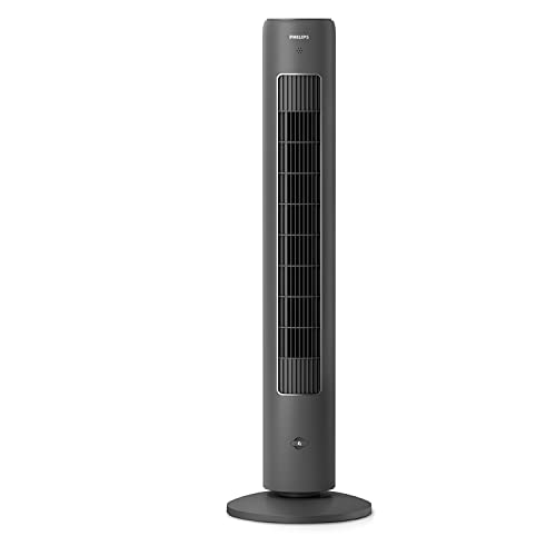 Philips Ventilador de torre Serie 5000, altura de 105cm, oscilación, mando a distancia, temporizador, 3 modos, 40 W, flujo de aire potente y silencioso, gris oscuro (CX5535/11)