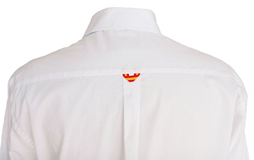 Pi2010 Camisa Bandera de España Hombre Blanca con Marino, Fabricado en España, Talla M