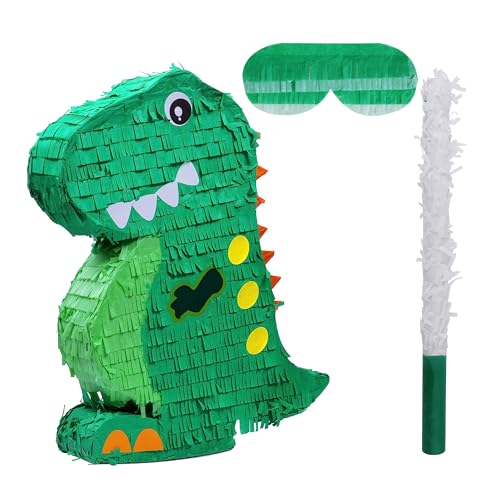 Piñata de dinosaurio con venda para los ojos y murciélago (43 x 32 x 10cm), perfecto para fiestas de cumpleaños, fiestas temáticas de animales, decoraciones