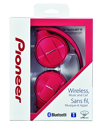 Pioneer SE-MJ553BT-R - Auriculares inalámbricos Bluetooth externos para smartphones Android, Windows y Apple, estéreo, con micrófono, 10 Hz a 22000 Hz, Rojo