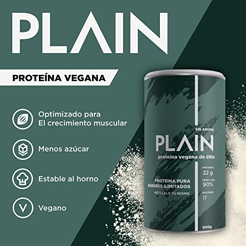 PLAIN PROTEÍNA VEGANA | Mezcle su proteína en polvo con PLAIN FLAVOUR | 22g de proteína/porción | 95% de perfil EAA | 600g de proteína vegana en polvo