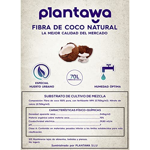 PLANTAWA Fibra de Coco Natural 70L, Sustrato para Plantas, Terrarios, Fibra de Coco Hidratada, Cómodo