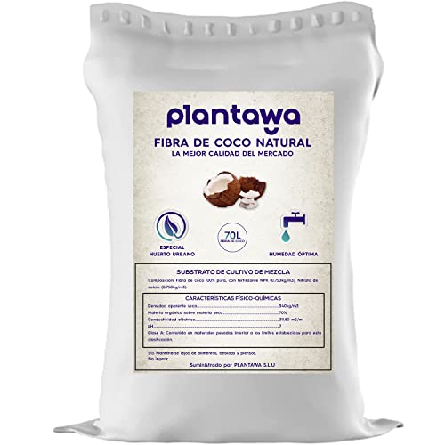 PLANTAWA Fibra de Coco Natural 70L, Sustrato para Plantas, Terrarios, Fibra de Coco Hidratada, Cómodo