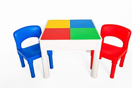 PlayBuild Jugar y construer 4 in 1 Mesa Actividades en Interiores, Juegos al Aire Libre, Almacenamiento de Juguetes y Bloques de construcción. Incluye 2 sillas para niños pequeños, Multicolor (.)