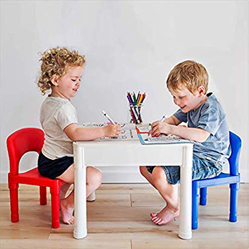 PlayBuild Jugar y construer 4 in 1 Mesa Actividades en Interiores, Juegos al Aire Libre, Almacenamiento de Juguetes y Bloques de construcción. Incluye 2 sillas para niños pequeños, Multicolor (.)