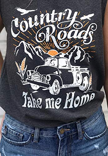Playera de campo para mujer con texto en inglés "Country Roads Take Me Home" - Gris - Small