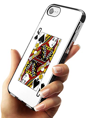 Playing Card Design Queen of Spades Black Impact Impact Phone Case for iPhone SE | Protective Dual Layer Bumper TPU Silikon Cover Pattern Printed | Poker Card Deck Design Blackjack