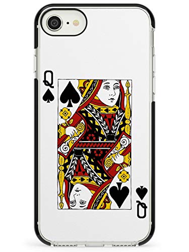 Playing Card Design Queen of Spades Black Impact Impact Phone Case for iPhone SE | Protective Dual Layer Bumper TPU Silikon Cover Pattern Printed | Poker Card Deck Design Blackjack