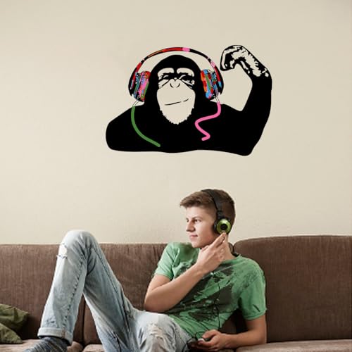 PLIGREAT Banksy mono pegatina de pared escuchando música en los auriculares Gorila Wall Decal Graffiti DJ Mono Pegatinas para Niño Dormitorio Sala de estar Playroom Decoración