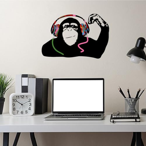 PLIGREAT Banksy mono pegatina de pared escuchando música en los auriculares Gorila Wall Decal Graffiti DJ Mono Pegatinas para Niño Dormitorio Sala de estar Playroom Decoración