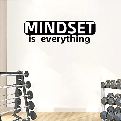 PLIGREAT Calcomanías de pared motivacionales, Mindset Is Everything Gym Vinilo Sayings Decor Inspirational Large Gym Wall Sticker para gimnasio y estudio de yoga, 68 x 23 cm, blanco y negro