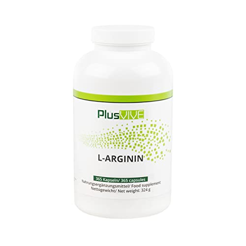 Plusvive - Suplemento de arginina HCL 100 % vegano, 750 mg, 365 cápsulas
