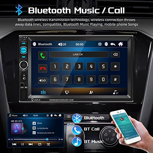 Podofo Radio de Coche 2 DIN Estéreo de Coche Bluetooth Reproductor de Video para automóvil HD Digital MP5 de 7" Pantalla Táctil Doble DIN/Duplicar Pantalla/Cámara de Respaldo/FM/AUX/USB/TF