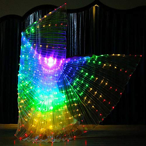 POHOVE Alas LED Isis Wings LED para danza del vientre, alas de mariposa iluminadas con varillas telescópicas que brillan intensamente para el rendimiento del escenario, fiesta (colorido)