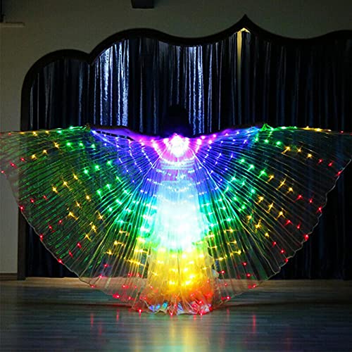 POHOVE Alas LED Isis Wings LED para danza del vientre, alas de mariposa iluminadas con varillas telescópicas que brillan intensamente para el rendimiento del escenario, fiesta (colorido)