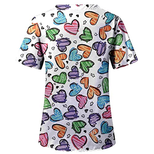 POLPqeD Trabajadores de Cuidado Mujer Casual Camiseta Manga Corta Cuello V Casacas Sanitarias de Estampado para Dentistas,Médicos y Veterinarios Camisa Señora Uniforme de Trabajo,Multicolor, S (P0331)