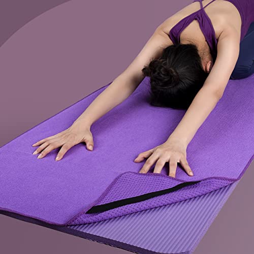 Polyte - Toalla Yoga Antideslizante, Toalla de Microfibra para Hot Yoga con Agarre de Silicona y Bandas Elásticas para un Ajuste Seguro, 61 x 183 cm (Púrpura)