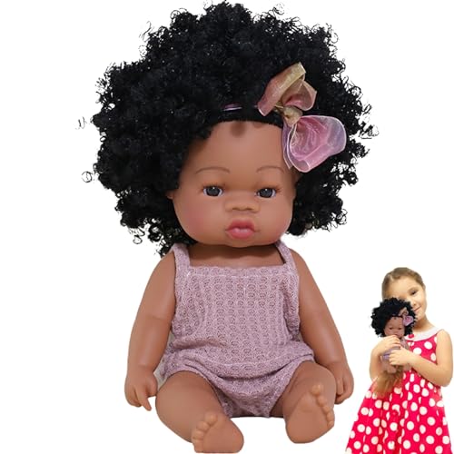 Porgeel Niña Negra muñeca renacida Realista de 13 Pulgadas de Vinilo Vestido de bebé Realista con Bowknot posable Linda muñeca Africana Africana para niña de 4 a 6 años, Piel marrón