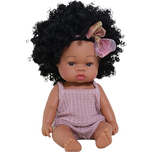 Porgeel Niña Negra muñeca renacida Realista de 13 Pulgadas de Vinilo Vestido de bebé Realista con Bowknot posable Linda muñeca Africana Africana para niña de 4 a 6 años, Piel marrón