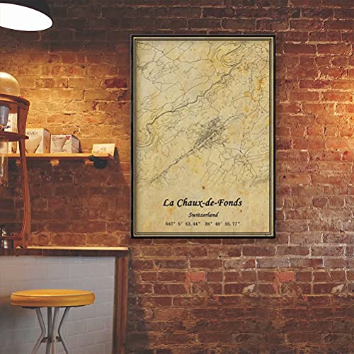 Póster de Suiza La Chaux-de-Fonds, diseño de mapa de la pared con impresión en lienzo de estilo vintage, sin marco, regalo de decoración de 20 x 35 cm