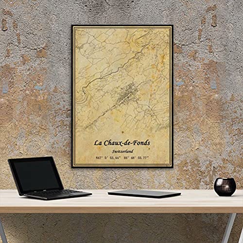 Póster de Suiza La Chaux-de-Fonds, diseño de mapa de la pared con impresión en lienzo de estilo vintage, sin marco, regalo de decoración de 20 x 35 cm