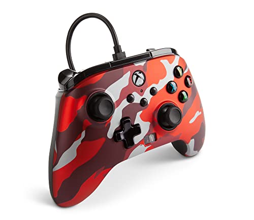 Power a - Mando con Cable, Salida de Audio y Botones Programables, de Color Rojo Camo Metálico Para Xbox One y Xbox Serie X (Xbox Series X)