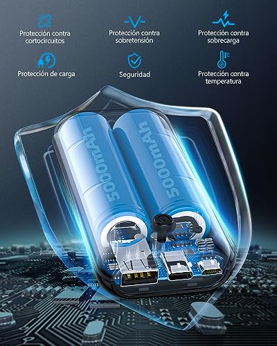 Powerbank 10000mAh, Mini batería Externa portátil con Salida Dual de 5V / 2.4A, práctico Banco de energía con Cable, batería Externa Ligera para, Samsung Galaxy, Huawei