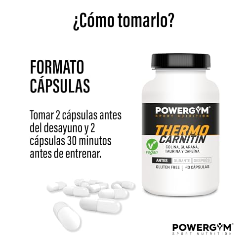 POWERGYM | Carnitina 40 Capsulas - Potencia el uso de tus reservas de grasa, reduce la grasa y mejora tu rendimiento deportivo - ¡Aumenta tu energía disponible y retarda la fatiga!