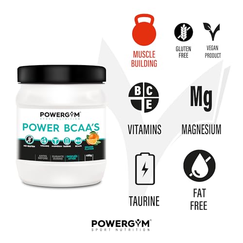 POWERGYM | POWER BCAA’S 450 g Sabor Orange Fórmula avanzada de Aminoácidos Ramificados – Favorece la recuperación muscular – Con Taurina y Vitamina B6 – Sin Gluten