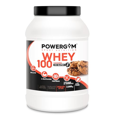 POWERGYM | Whey 100 Concentrado de Proteínas de Suero - Proteína 2.000 g Sabor COOKIES con creatina, L-Glutamina, Vitaminas y Antioxidantes – Sin Azucares añadidos