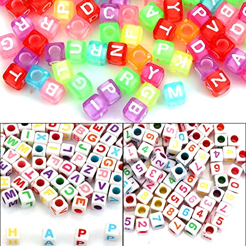 Prasacco 850 cuentas de letras acrílicas con números cuadrados del alfabeto, cuentas de letras coloridas para hacer joyas, llaveros, manualidades, collar, decoración de pulseras