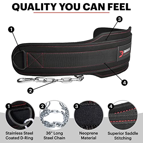 Premium Dip Belt con cadena de DMoose Fitness - Cadena de acero resistente de 36"- Maximice sus entrenamientos de levantamiento de pesas y culturismo con duradero Dipping Belt